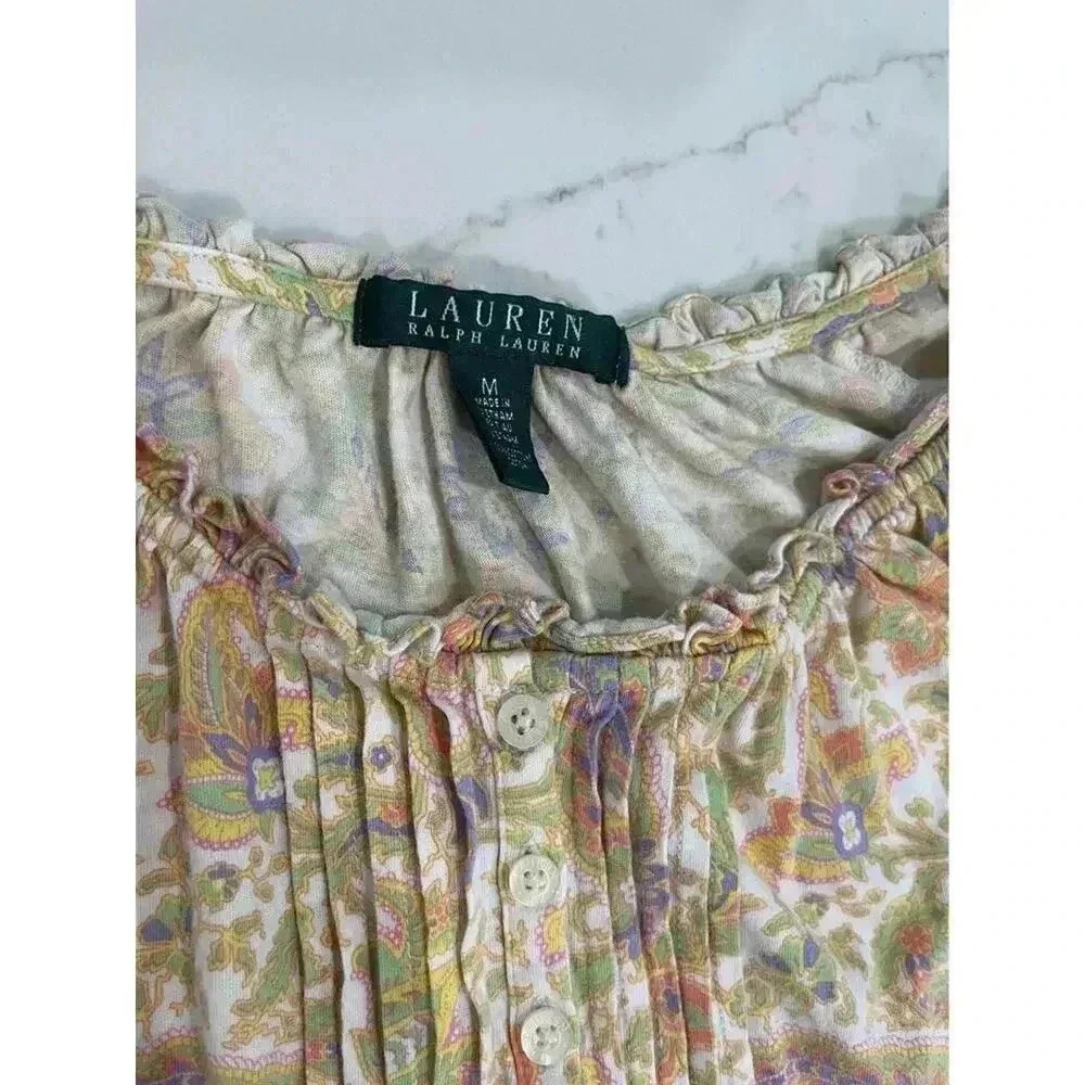 Lauren Ralph Lauren 3/4 Sleeve Paisley Print Bohemian Top Women’s Medium Hippie - Picture 4 of 5